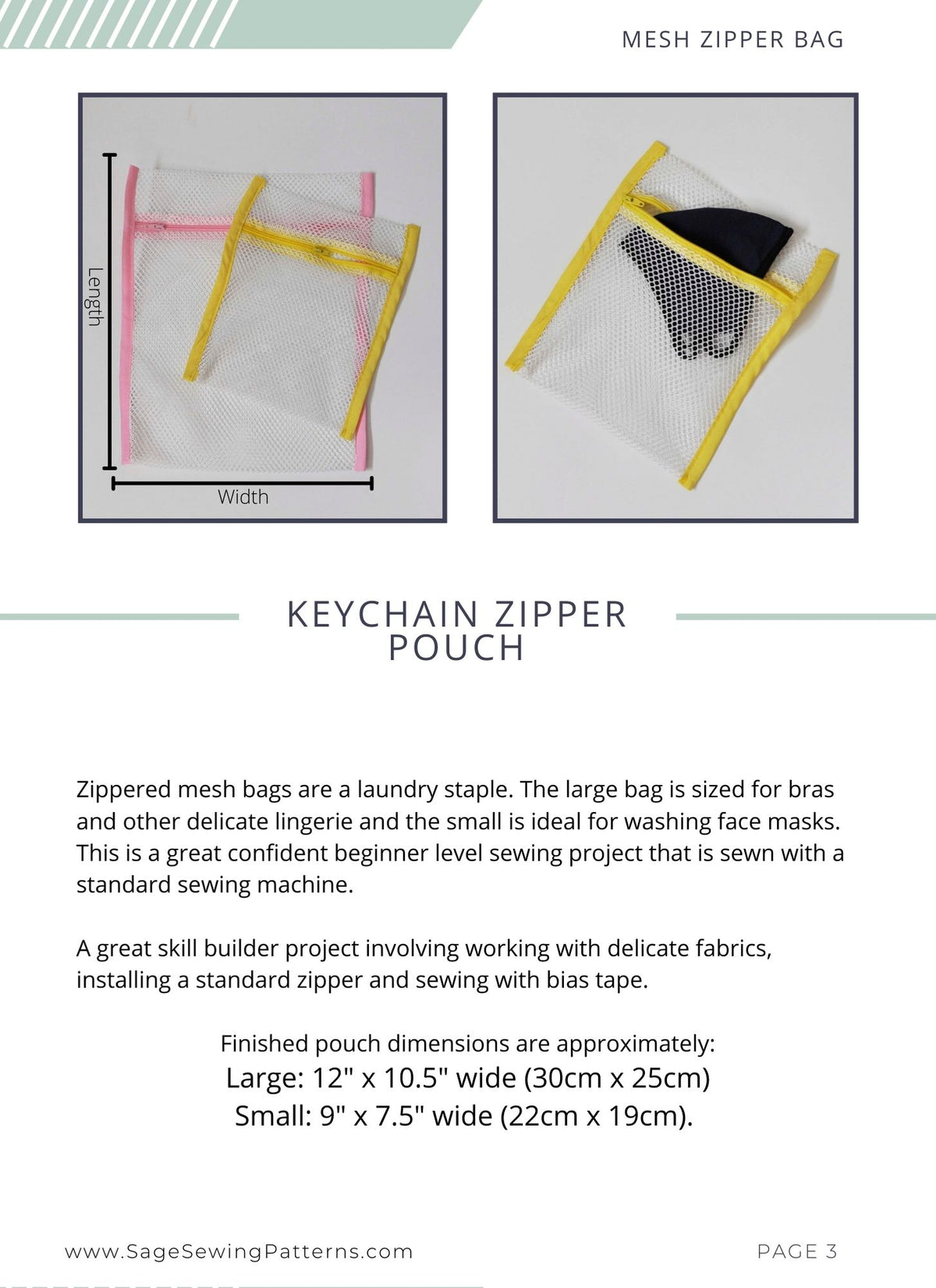 Zippered Mesh Laundry Bags, digital sewing pattern tutorial in 2 sizes