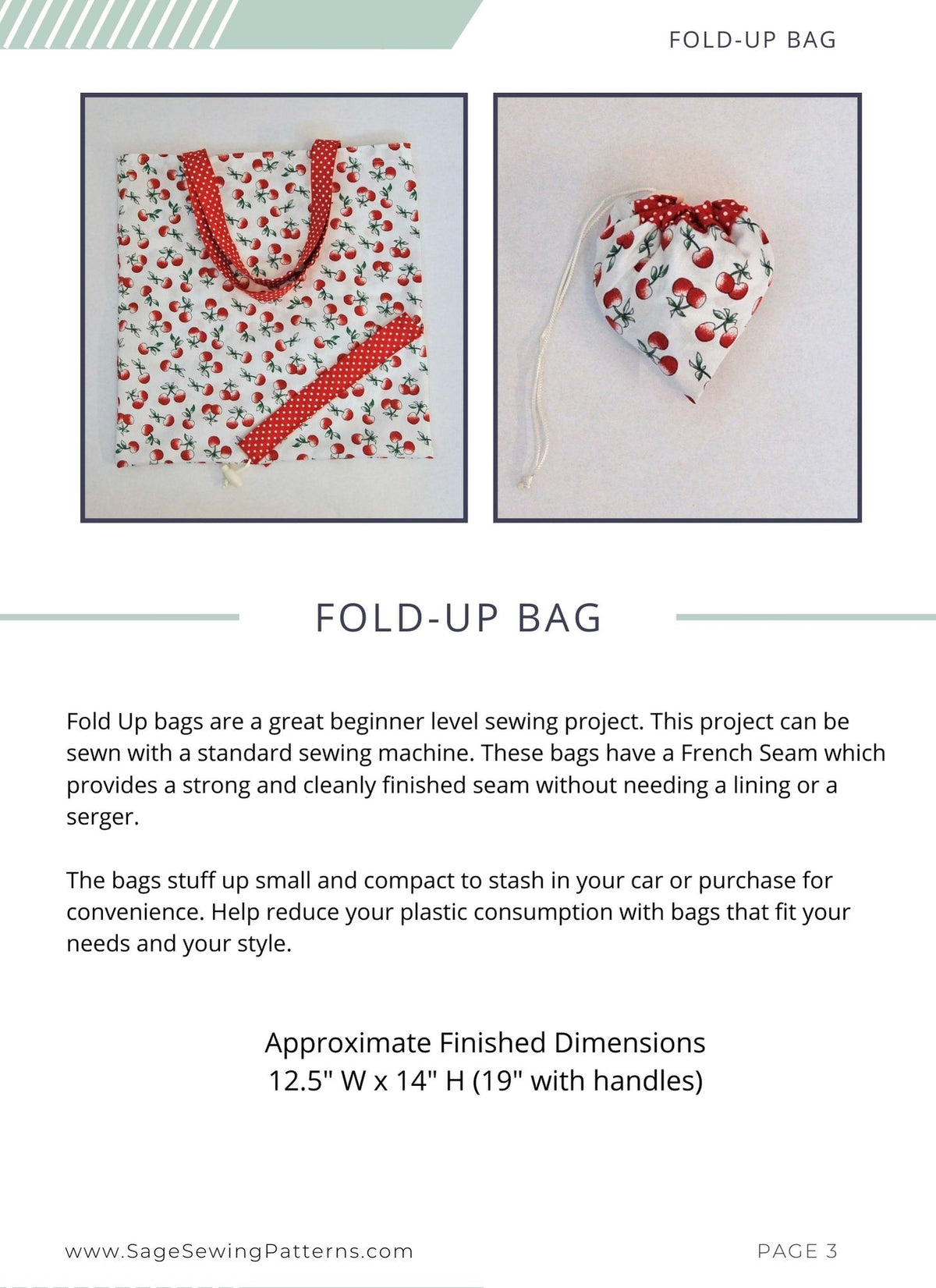 Fold Up Bag, digital sewing pattern tutorial