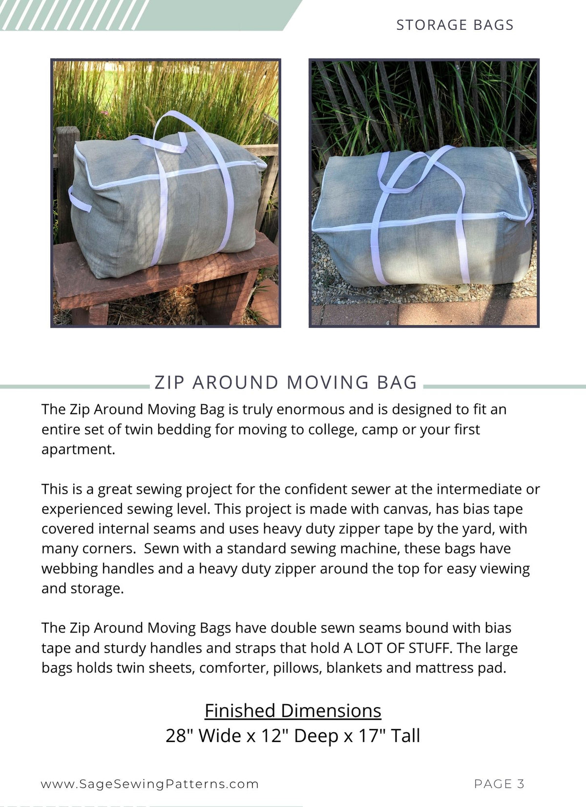 Zip Around Moving Bag, digital sewing pattern tutorial Extra Large
