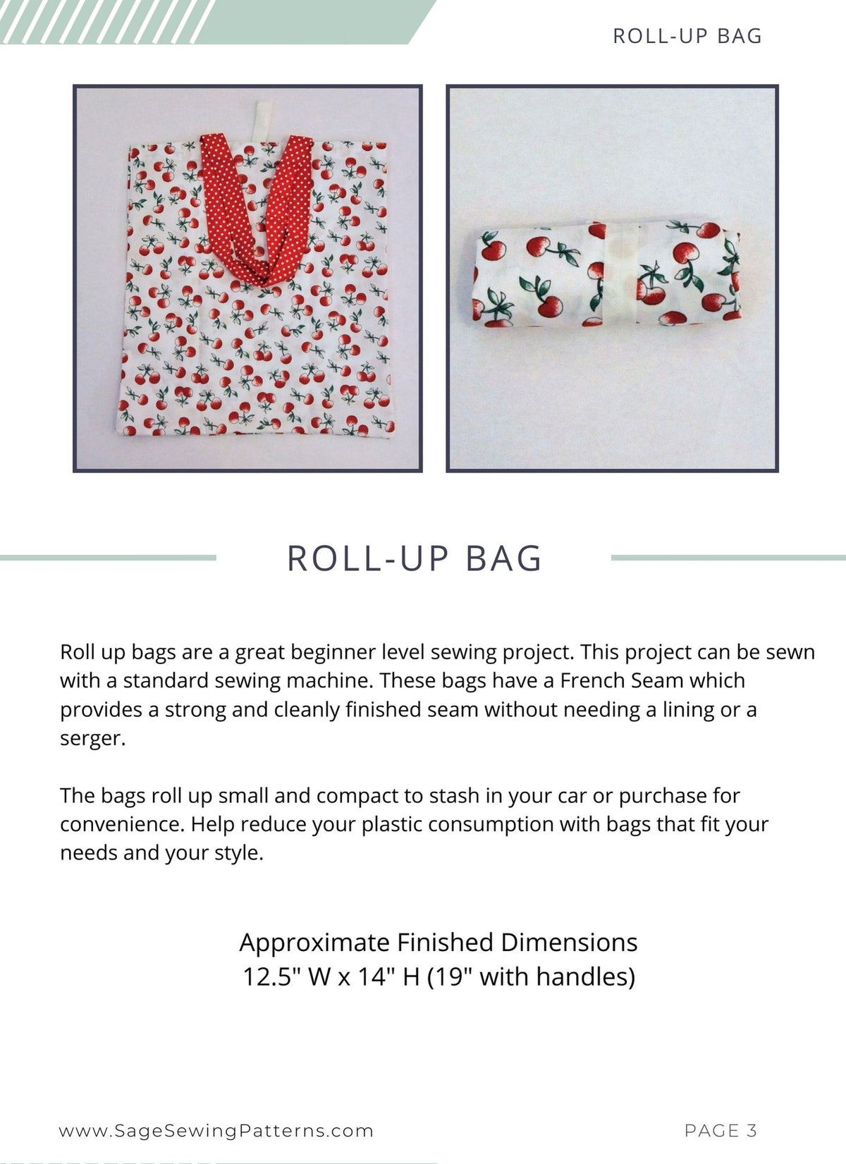 Reusable Roll-Up Bag, digital sewing pattern tutorial