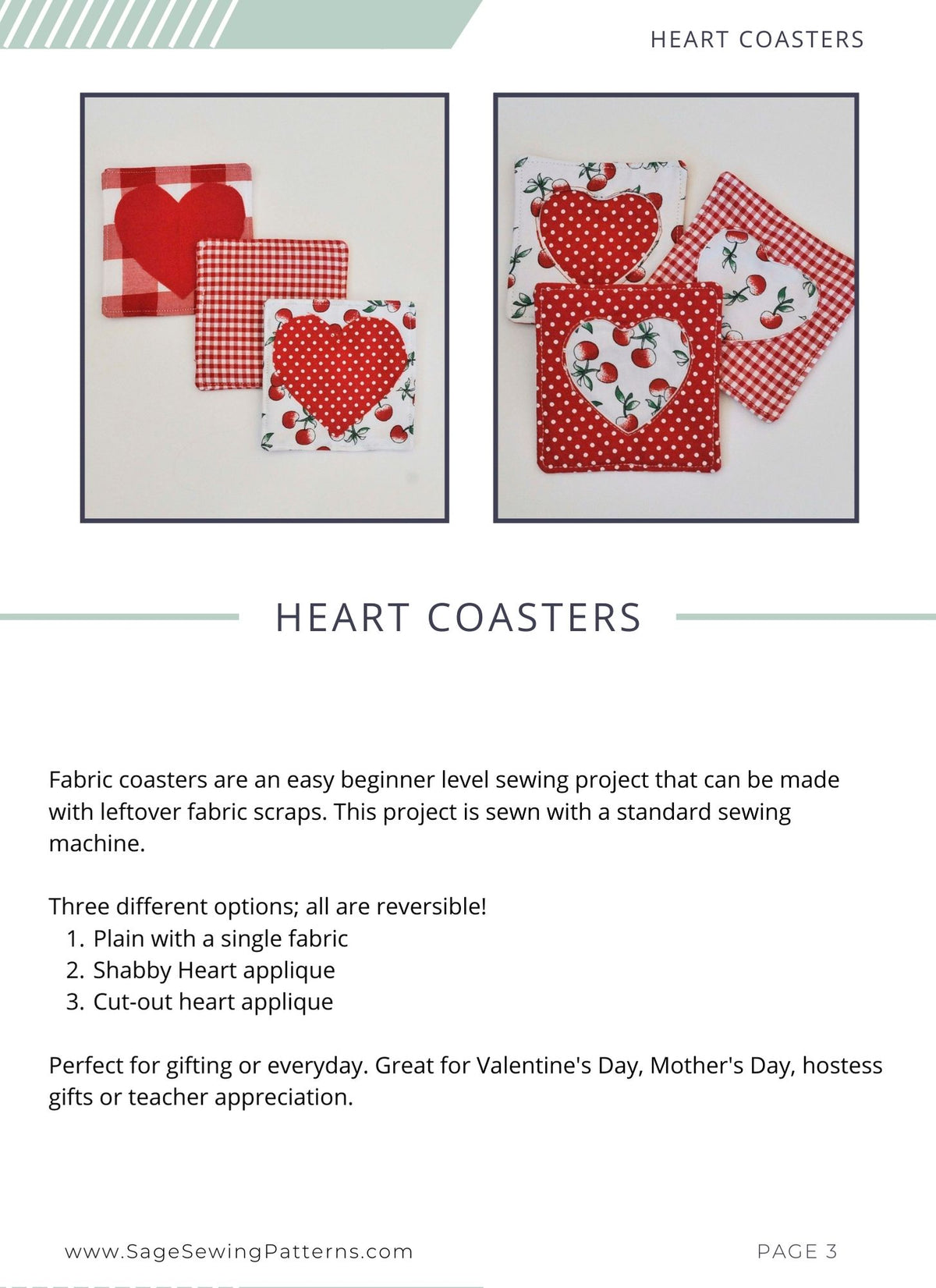 Heart Cut Out Coaster, digital sewing pattern tutorial