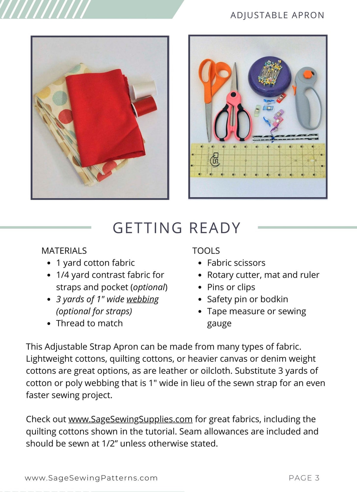 Adjustable Strap Apron, digital sewing pattern tutorial