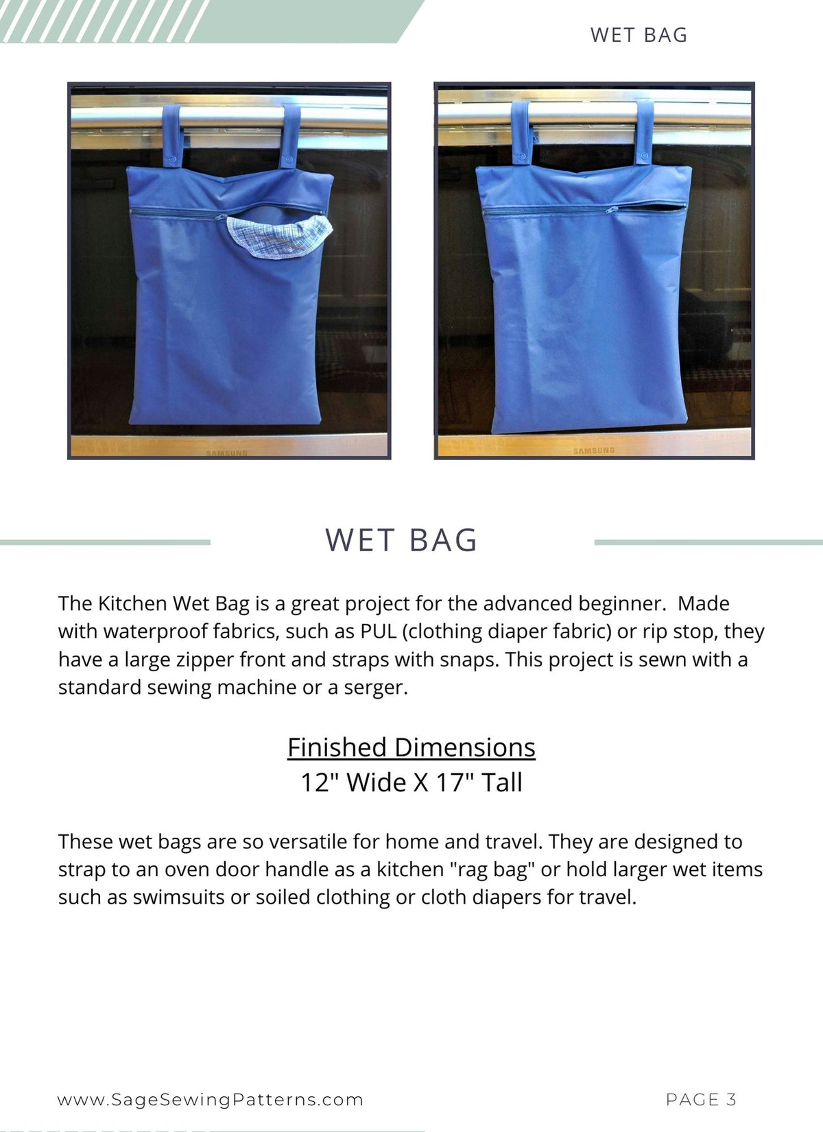 Kitchen Hanging Wet Bag, digital sewing pattern tutorial