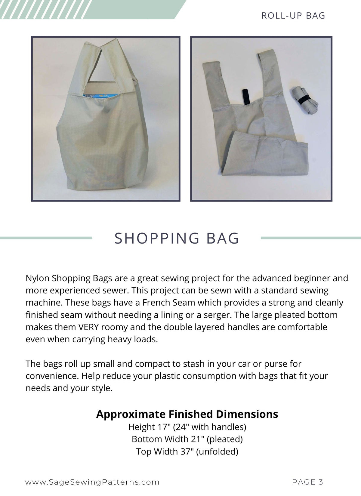 Nylon Shopping Bag, digital sewing pattern tutorial