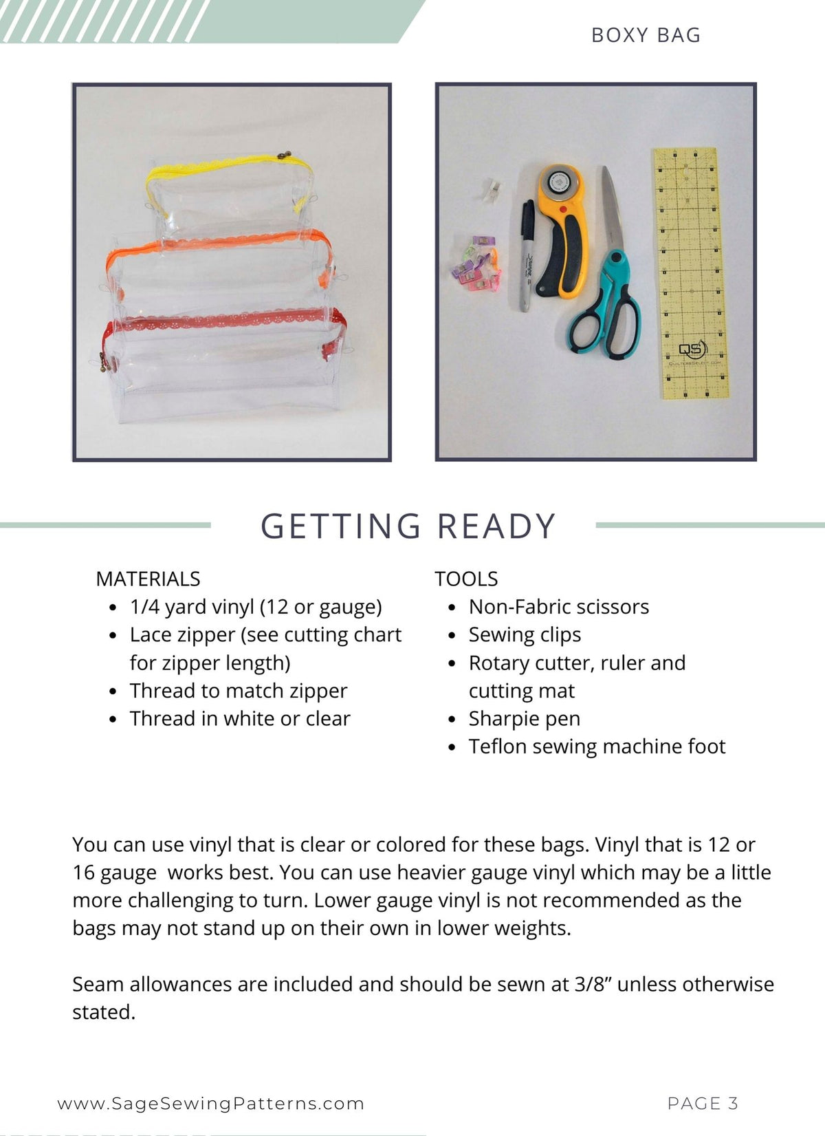 Clear Boxy Bag Zip Pouch, digital sewing pattern tutorial