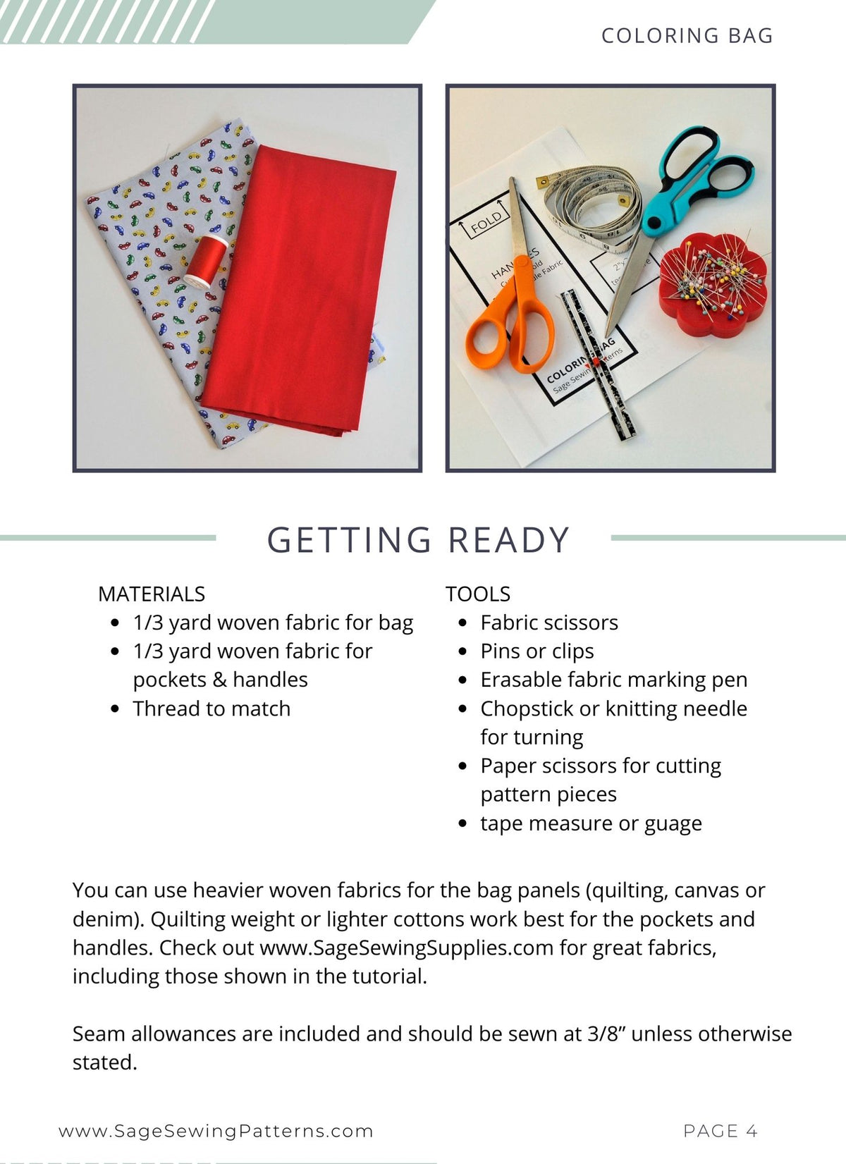 Coloring Bag, digital sewing pattern tutorial