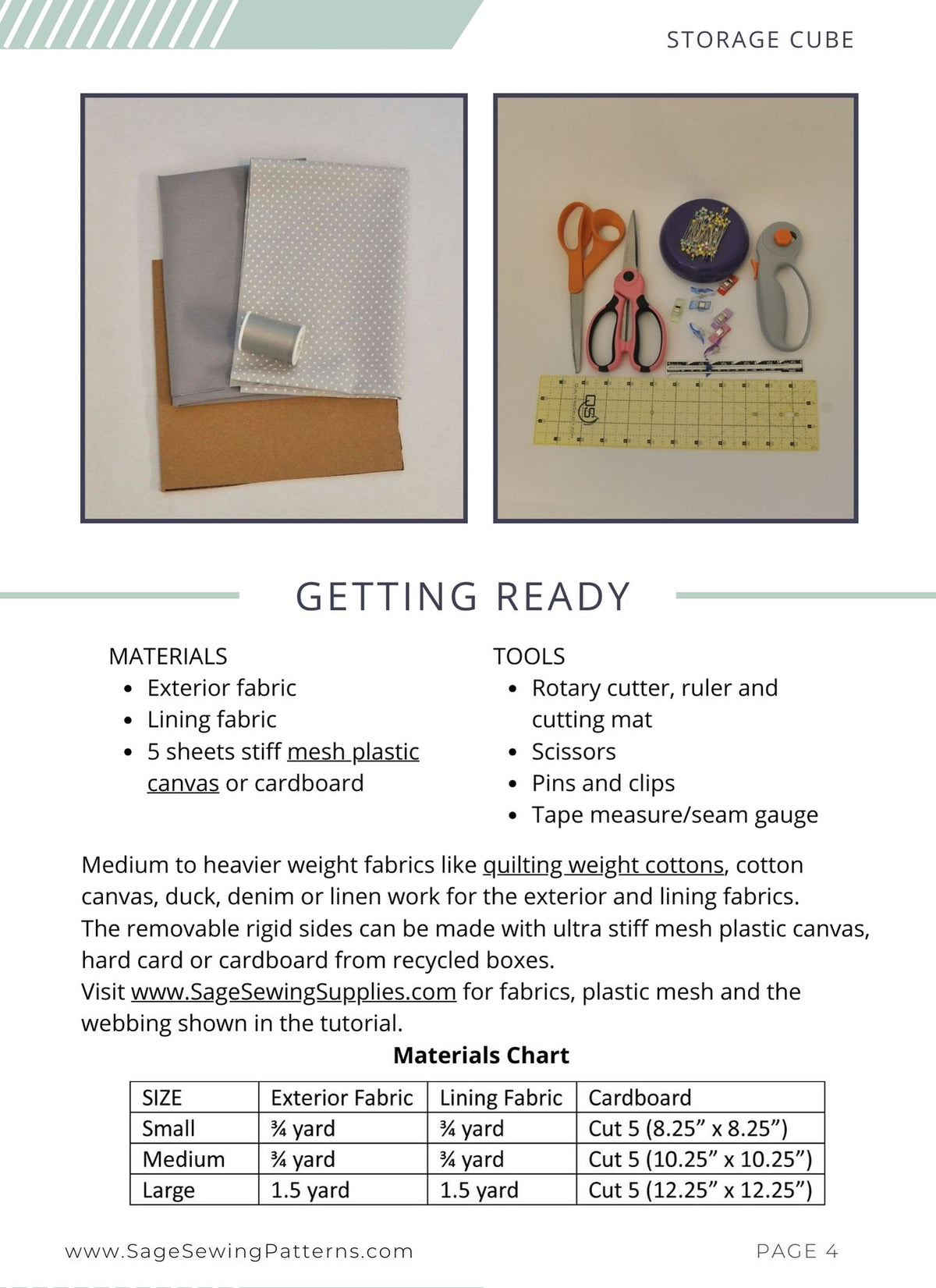 Storage Cube Box, digital sewing pattern tutorial 3 sizes