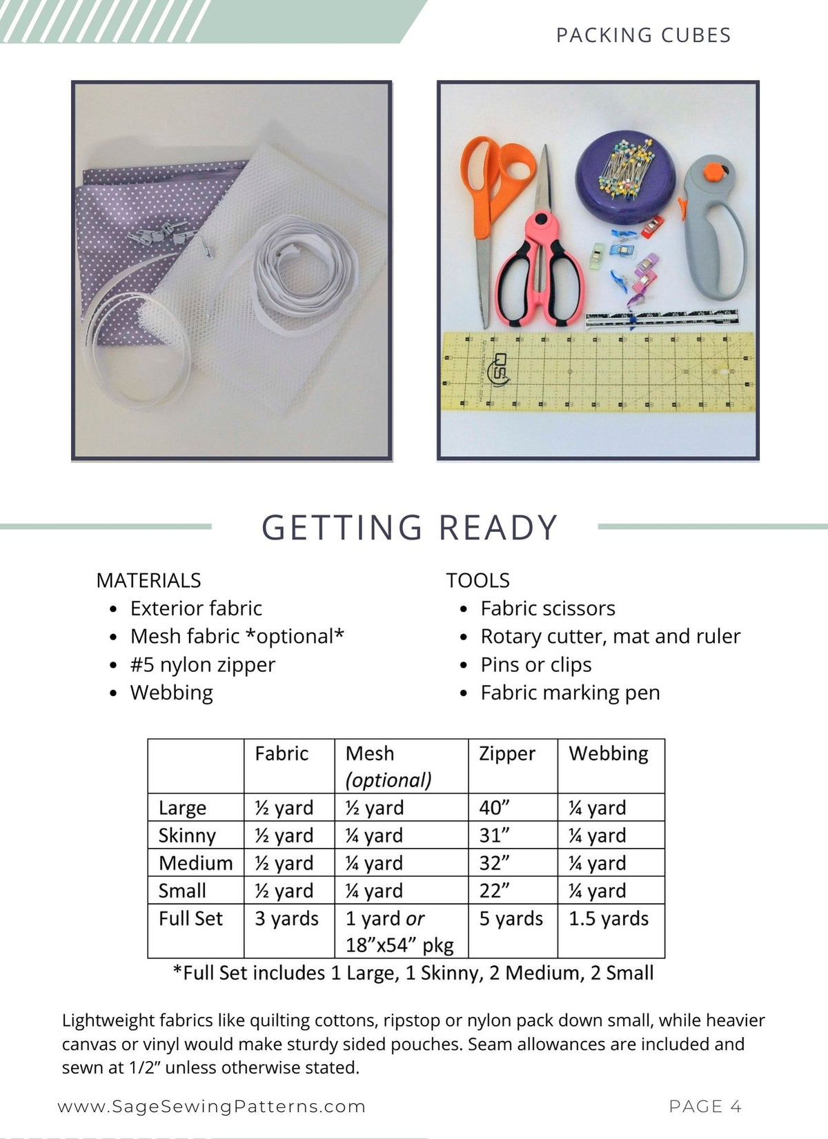 Stacking Packing Cubes, digital sewing pattern tutorial in 4 sizes
