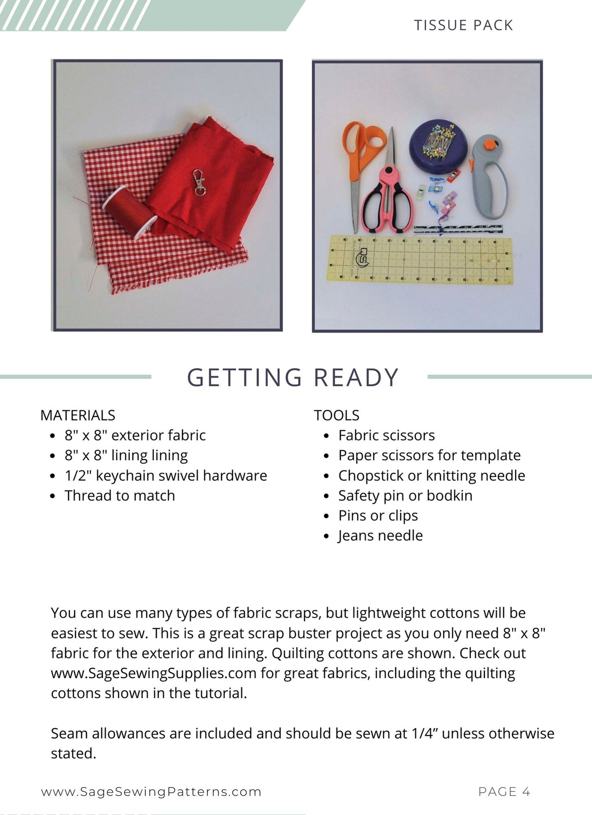 Travel Tissue Pouch, digital sewing pattern tutorial