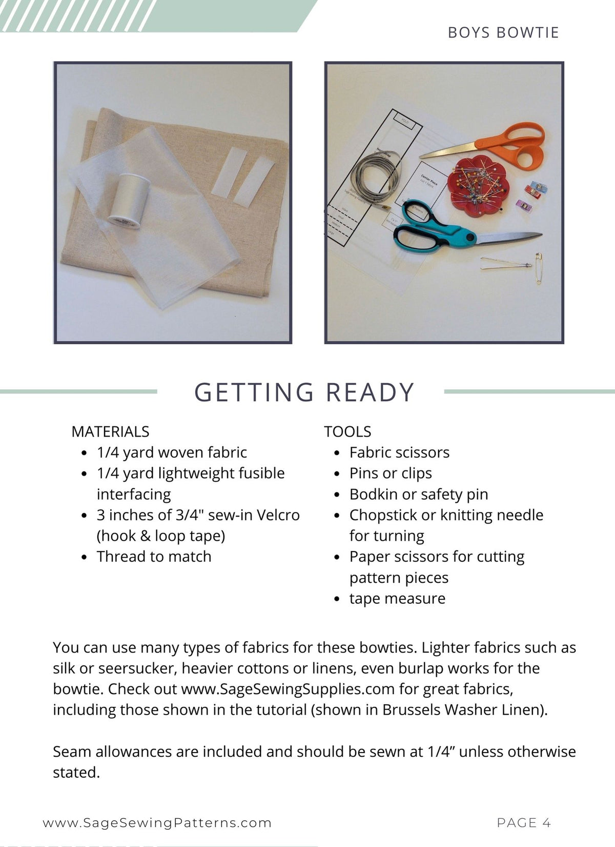 Boys Bow Tie, digital sewing pattern tutorial