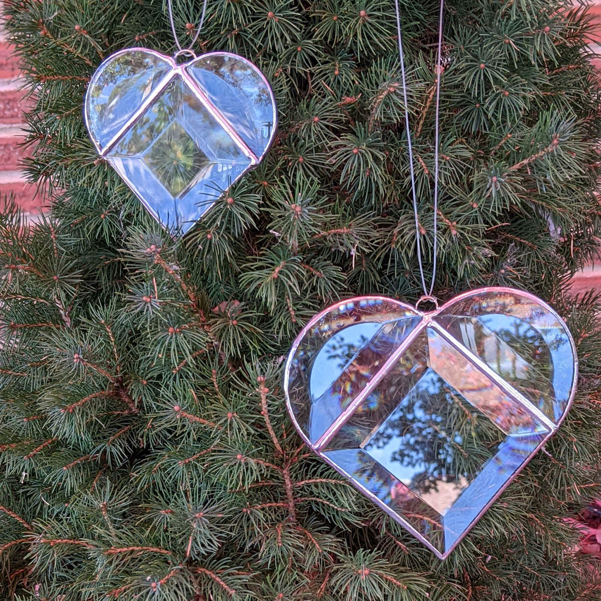 Stained Glass Bevel Heart, Valentines gift of clear faceted stained glass, hanging Christmas ornament