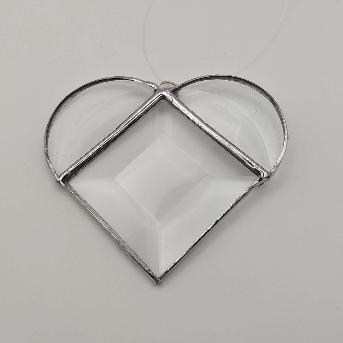 Stained Glass Bevel Heart, Valentines gift of clear faceted stained glass, hanging Christmas ornament