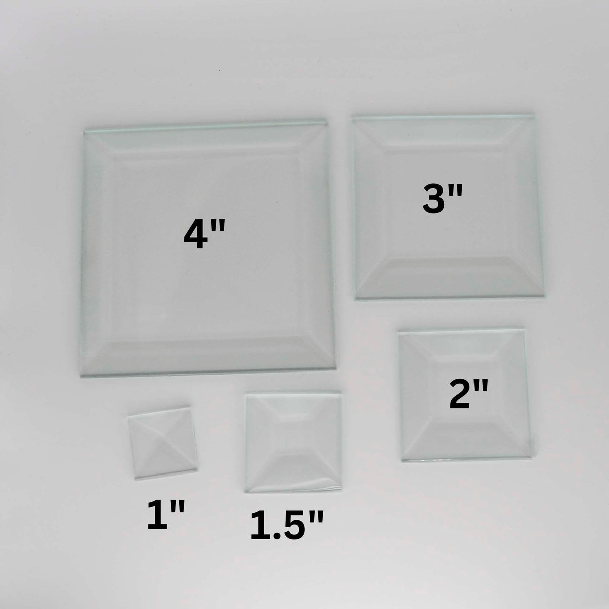 Square Beveled Glass, 1 piece clear glass bevel 1" 1.5" 2" 3" or 4"