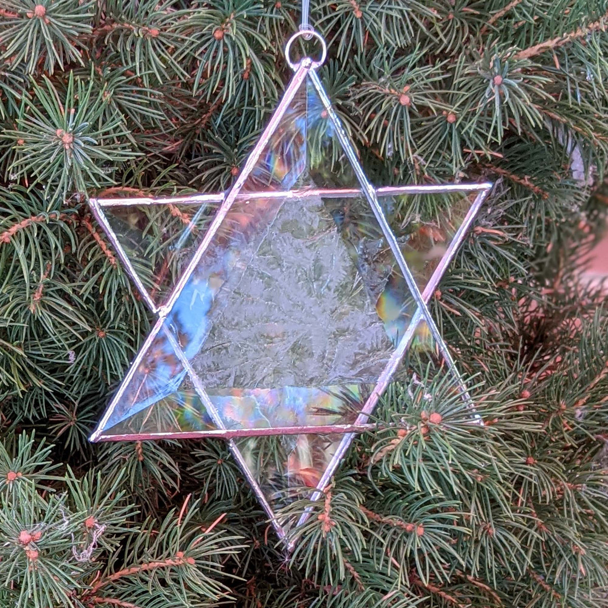 Stained Glass Star of David, Frosted beveled glass