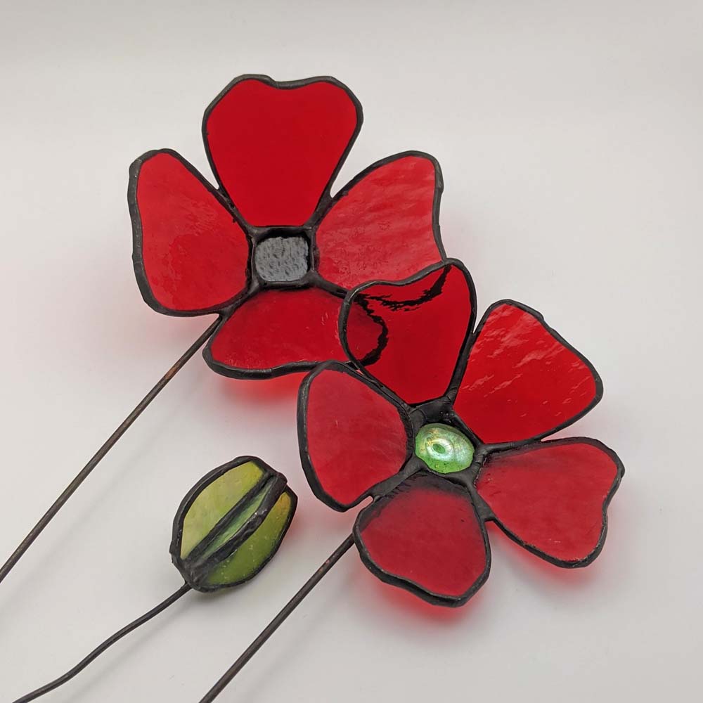 3D Poppy Flower and Seedhead TUTORIAL stained glass pattern