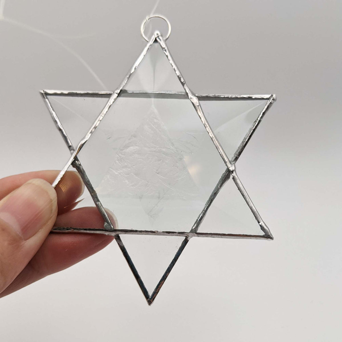 Stained Glass Star of David, clear beveled glass